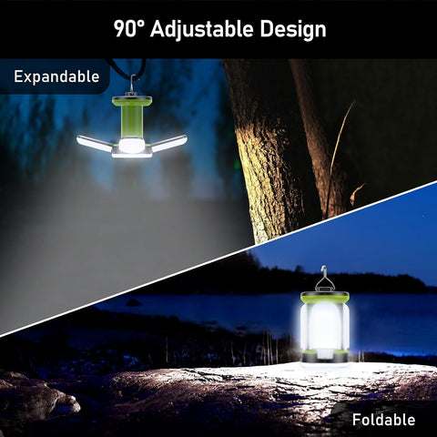 Expandable and foldable lanterns with adjustable design features, shown in outdoor settings.
