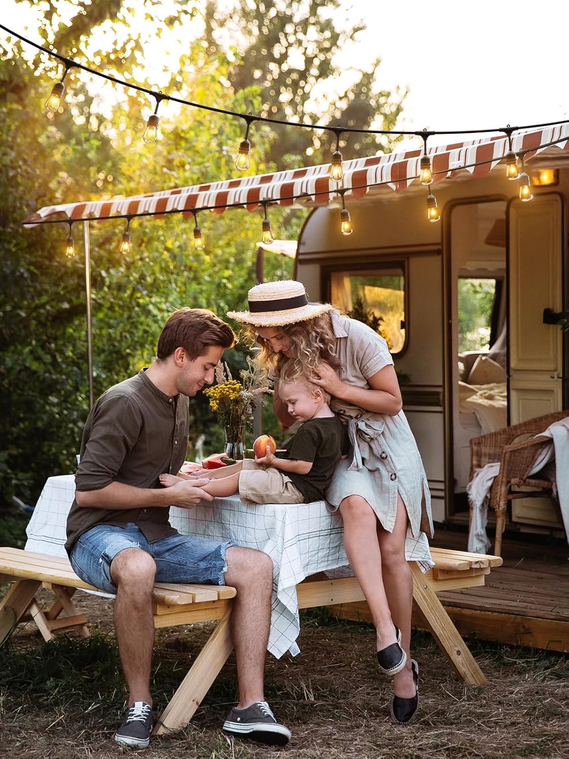 Long connectable festoon lights covering large outdoor space