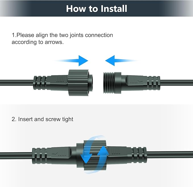Cable stretched across patio powering LED lights.

