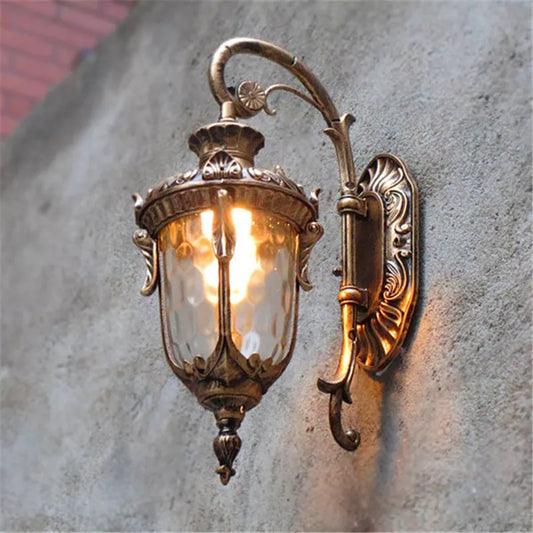 Exterior Wall Lanterns, Outdoor Wall Sconce Porch Light Fixture,Black Glass Lantern Wall Light Porch Indoo
