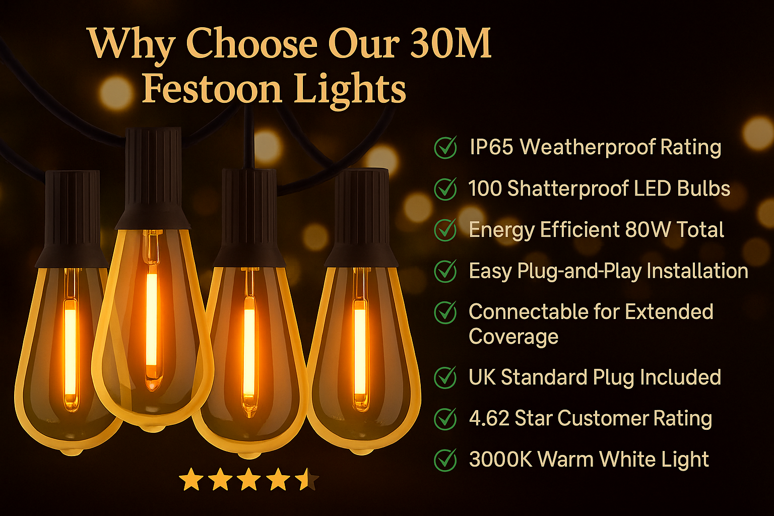 Exterior waterproof lights strung between trees

