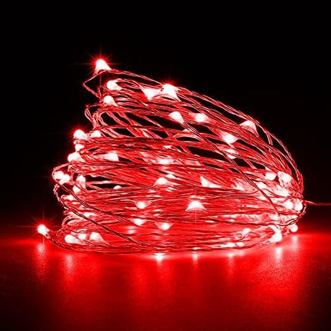 Set of 4 red LED fairy lights on copper wire

