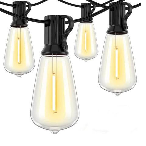 Outdoor Festoon String Lights – 15M with 50 ST64 LED Filament Bulbs – 40W, E12 Base – 3000K Warm White