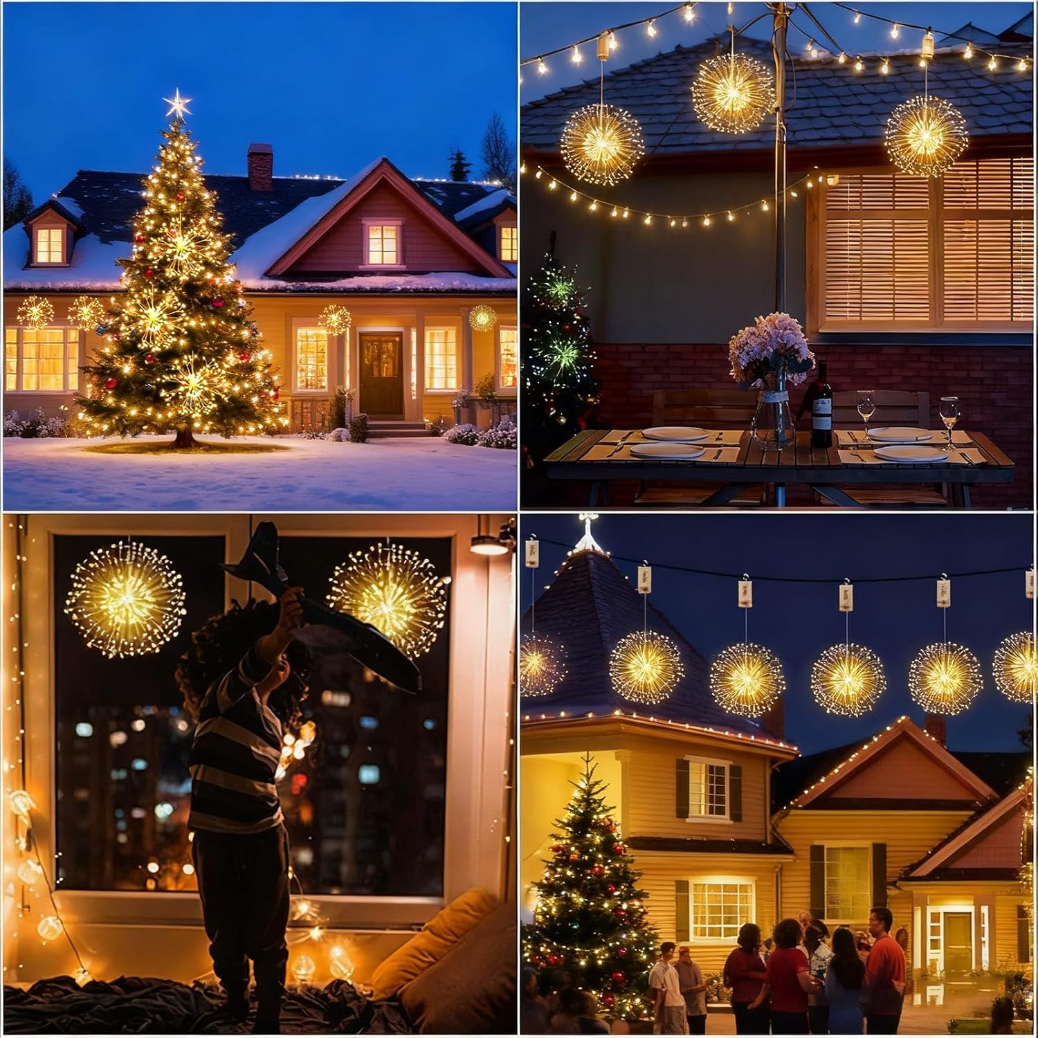 Firework style LED hanging lights for indoor and outdoor use