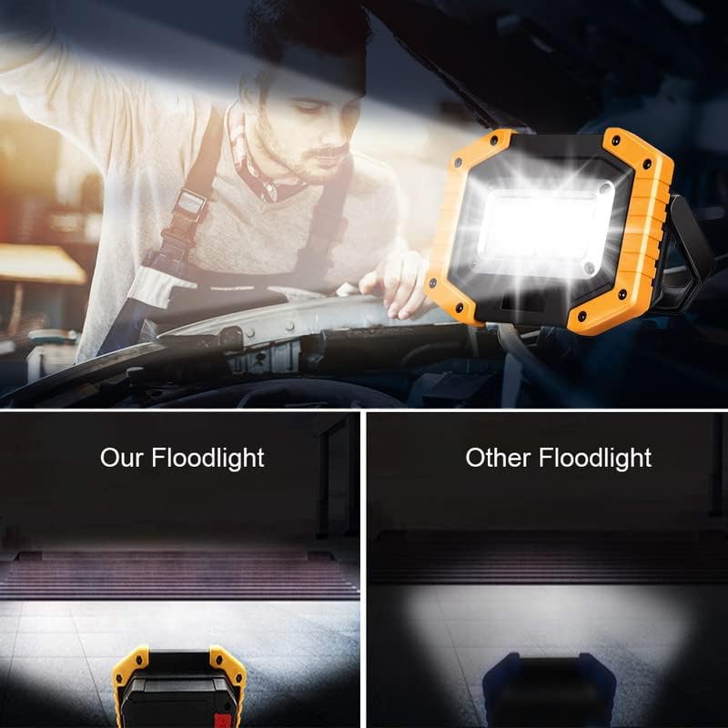 Floodlight being used to inspect a car with comparison to another floodlight.