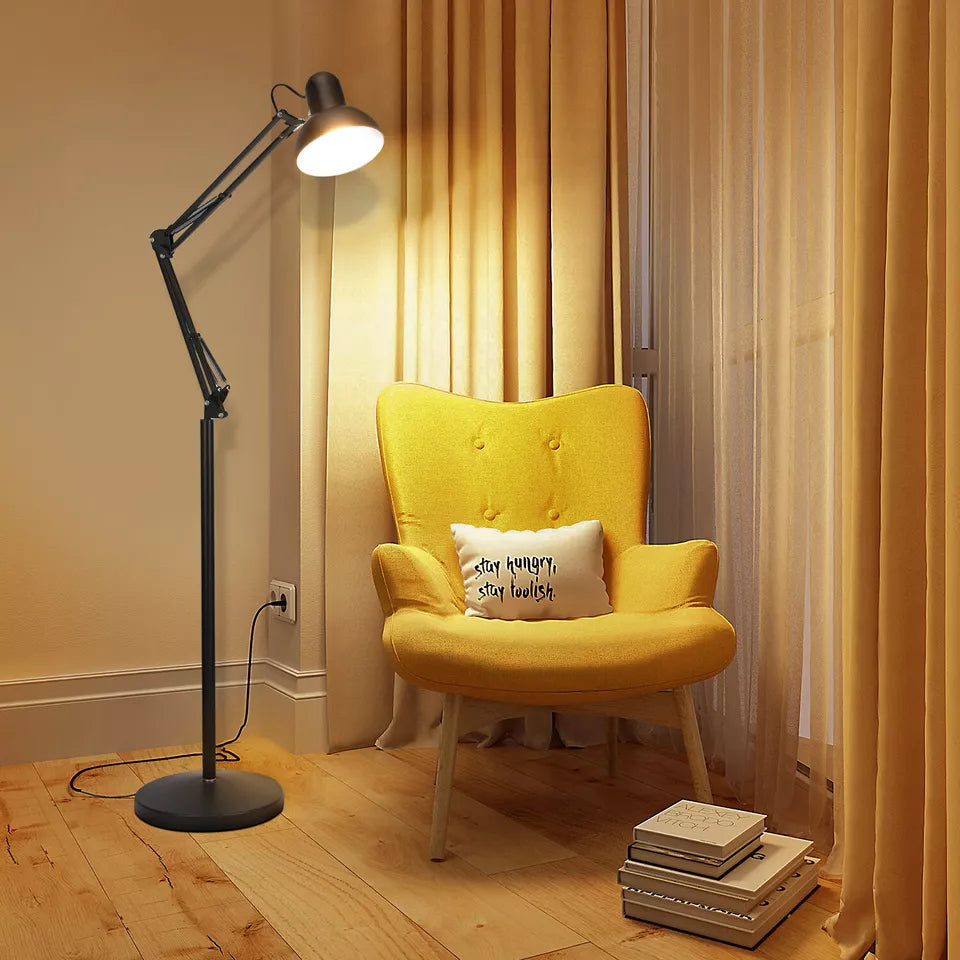 Floor Lamp, Eye Protection Reading Floor Light Tall Standing Lights E27 Lamp Base for Living Room, Bedroom, Bedside,Office, Study Modern Pole Light,Black
