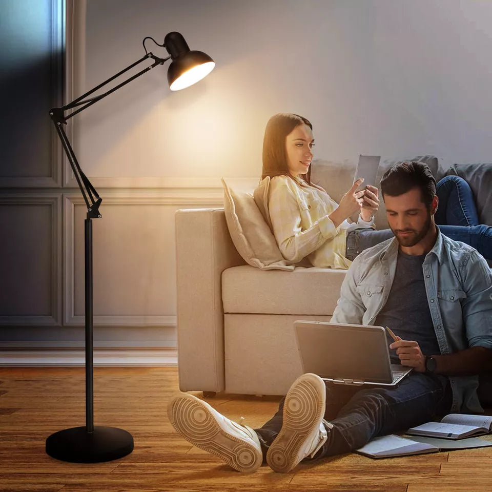 Floor Lamp, Eye Protection Reading Floor Light Tall Standing Lights E27 Lamp Base for Living Room, Bedroom, Bedside,Office, Study Modern Pole Light,Black
