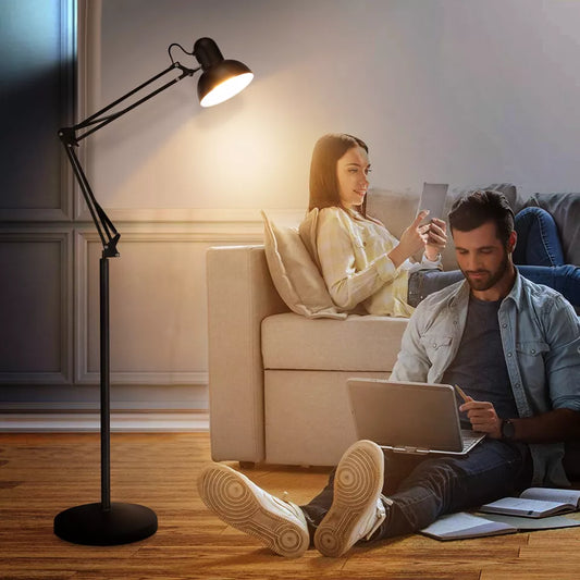 Floor Lamp, Eye Protection Reading Floor Light Tall Standing Lights E27 Lamp Base for Living Room, Bedroom, Bedside,Office, Study Modern Pole Light,Black
