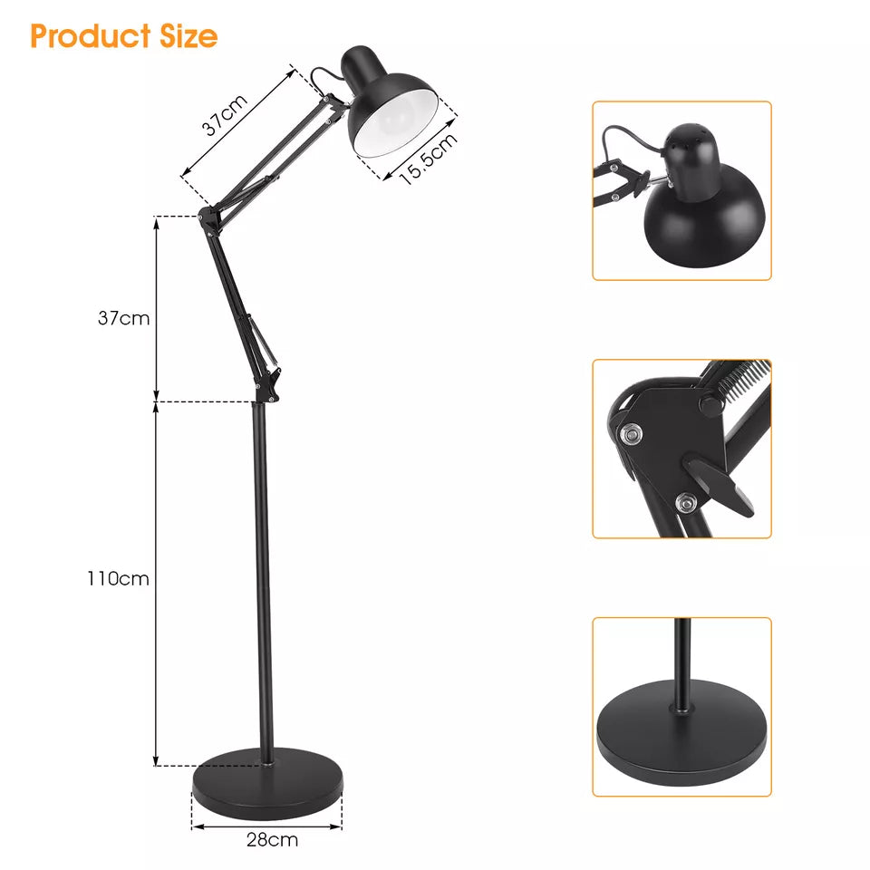 Floor Lamp, Eye Protection Reading Floor Light Tall Standing Lights E27 Lamp Base for Living Room, Bedroom, Bedside,Office, Study Modern Pole Light,Black
