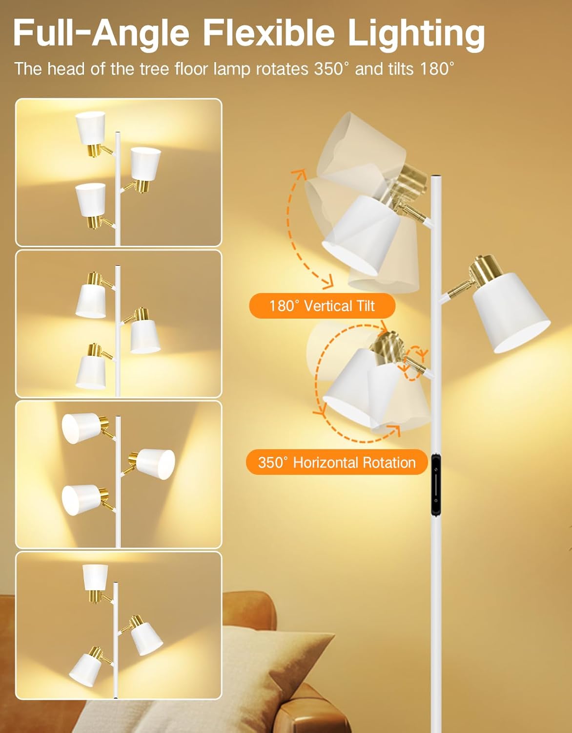Floor lamp with adjustable head on a gold background