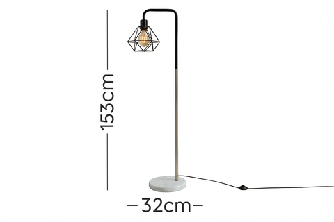 Floor lamp with measurements on a white background