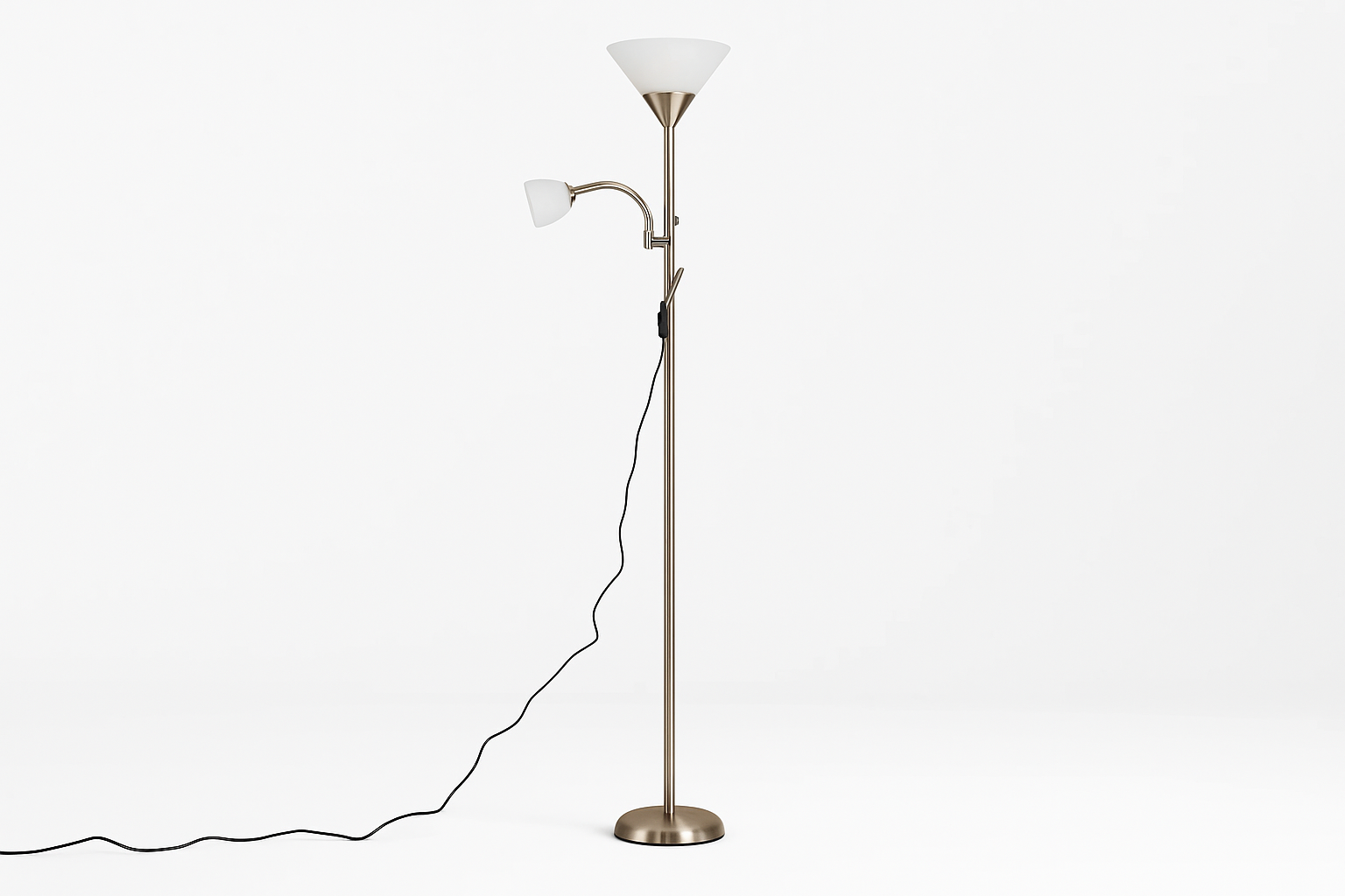 Floor lamp with reading light on a white background