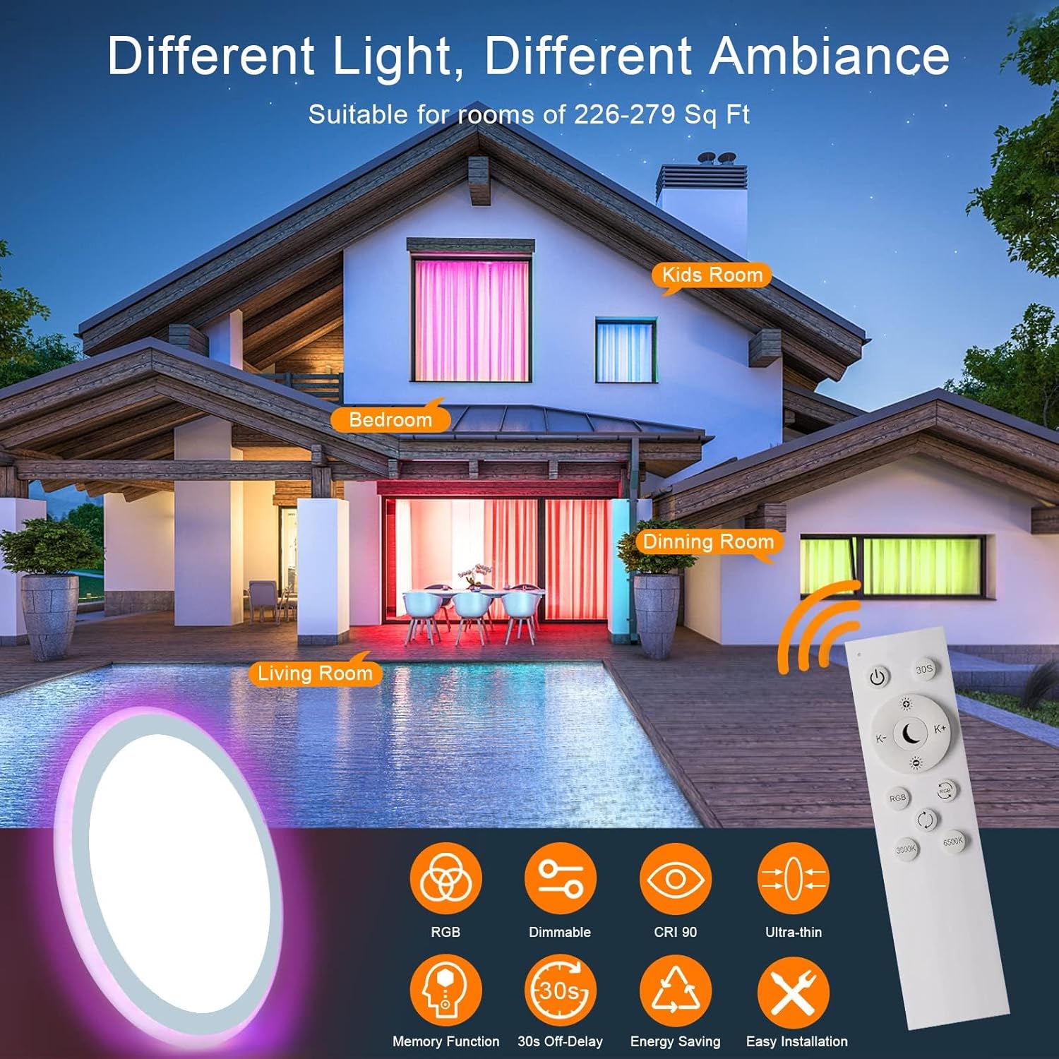 Modern RGB LED ceiling light round shape



