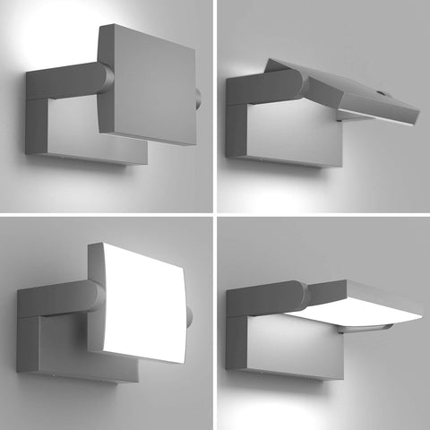 Four views of a modern wall-mounted light fixture