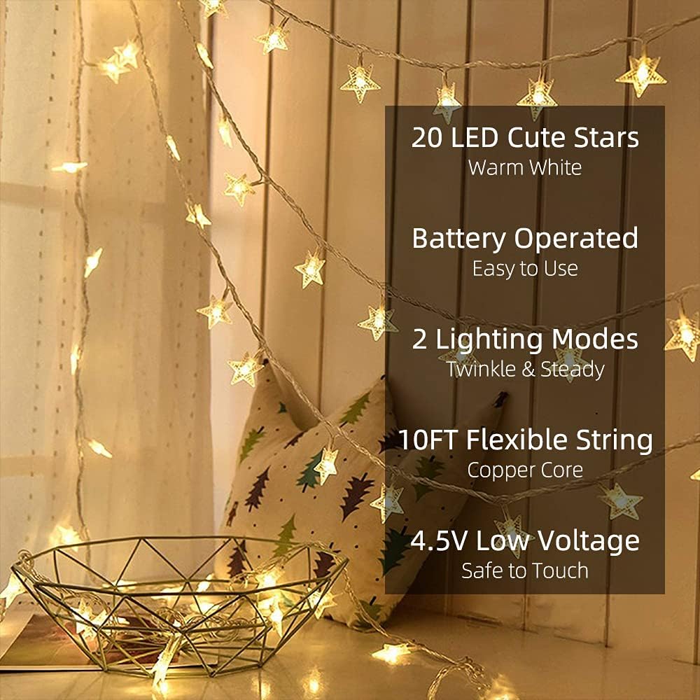 Star String Lights, 10ft/3M 20 LED Plug in String Lights Warm White Fairy Lights for Birthday/Christmas/Wedding/Party Indoor Outdoor Decoration - thelights4u.com