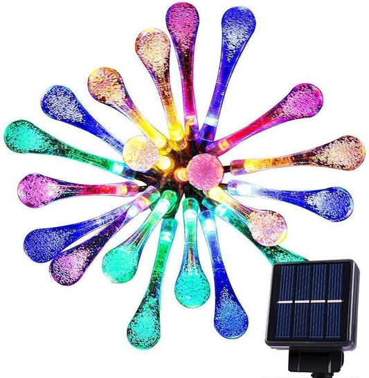 Frequently Asked Questions (FAQs)
1. What is the total length of the string lights?
The total length of the string lights is 4.8 meters, with 20 LED raindrop-shaped lights evenly spaced.

2. How are these lights powered?
These lights are solar-powered with an attached solar panel that charges the battery during the day.

3. Do the lights require direct sunlight to charge?
The lights charge best under direct sunlight. However, they can still charge in partial sunlight, but the operating time may be shorter.
