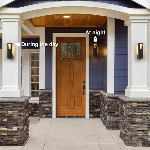 Front door of a house with 'During the day' and 'At night' labels.