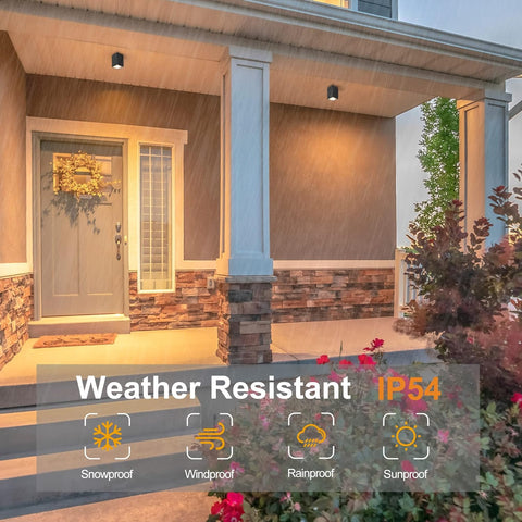 Front door of a house with weather resistance features highlighted