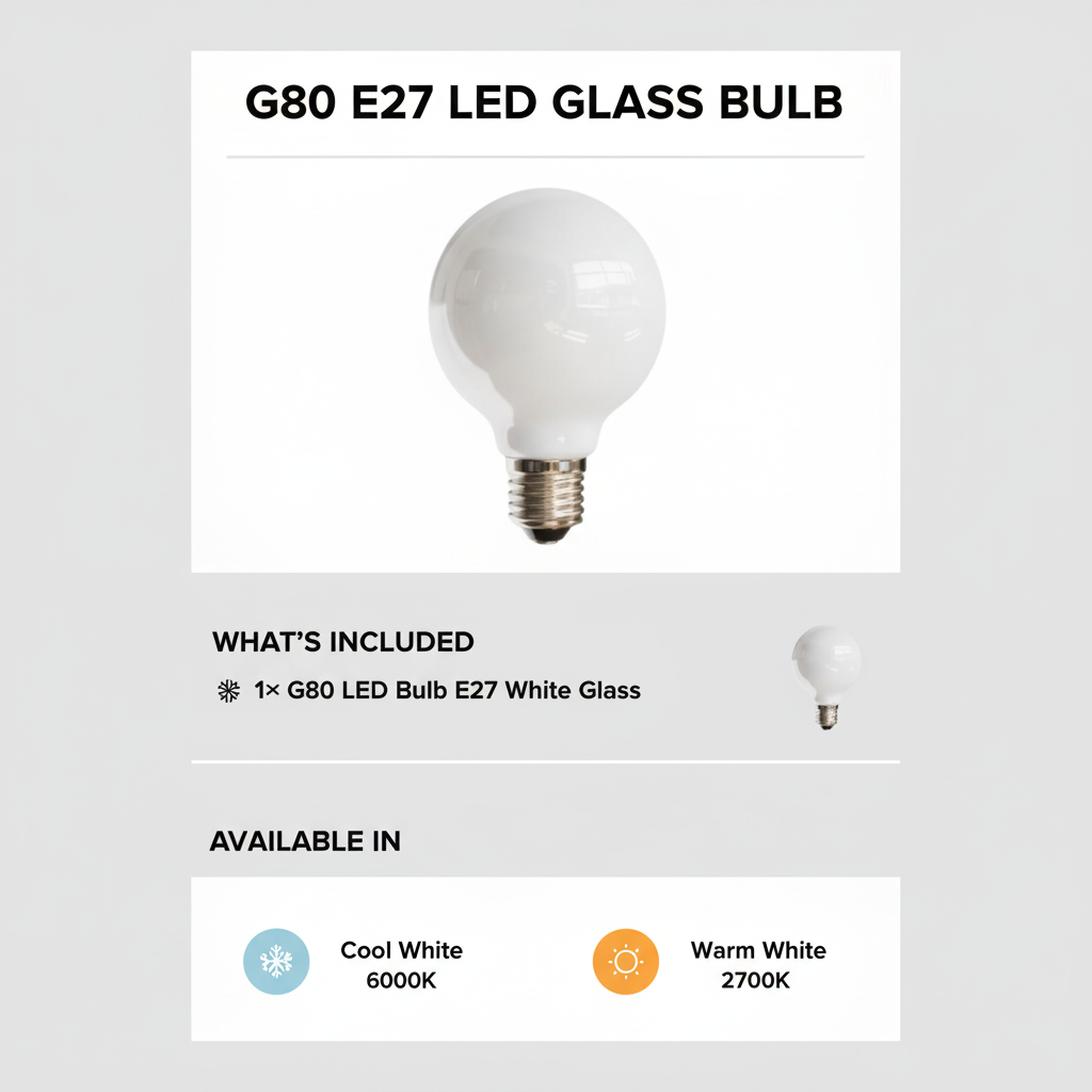 G80 E27 LED glass bulb with color options on a gray background