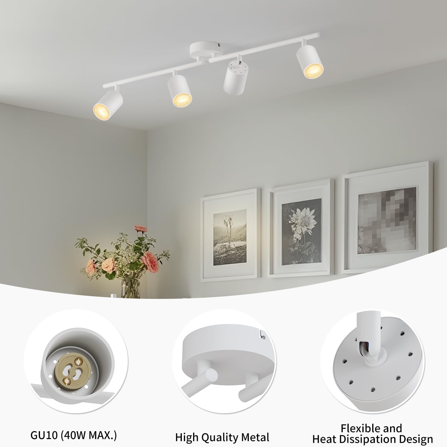 GU10 bulb compatibility chart with various light effects and dimensions.