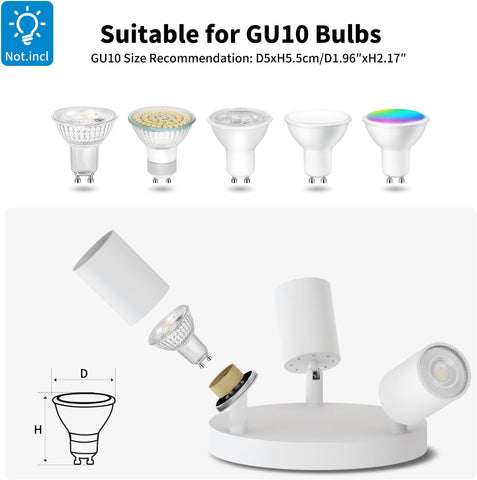 GU10 bulb holder with multiple bulbs on a white background