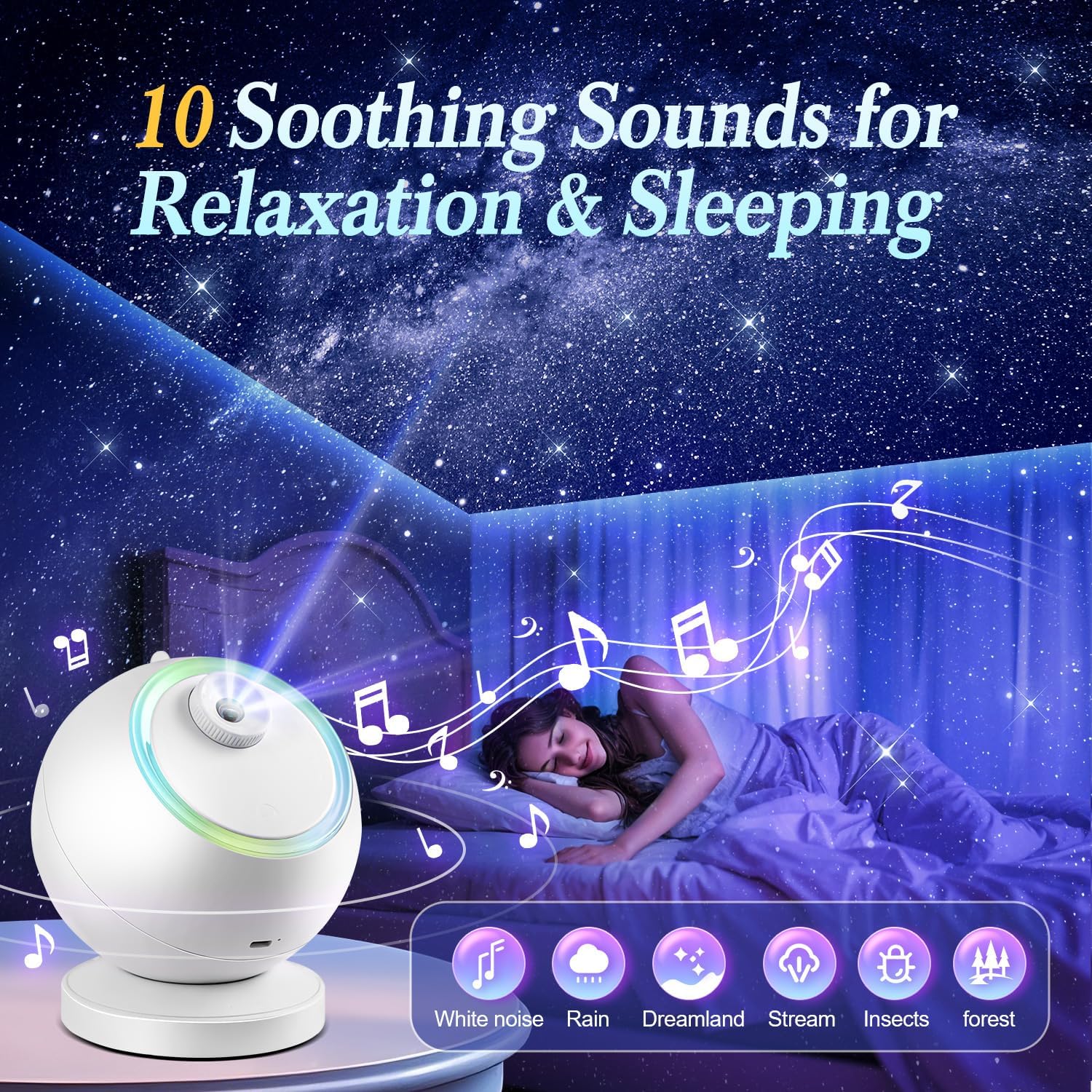 Galaxy Projector, 6 HD Films Star Projector Night Light Kids, Portable & Cordless Galaxy Light, 10 Lullabies & Bluetooth Northern Lights Mood Lighting, Planetarium Girf for Girl Women Decor
