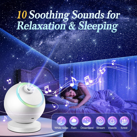 Galaxy Projector, 6 HD Films Star Projector Night Light Kids, Portable & Cordless Galaxy Light, 10 Lullabies & Bluetooth Northern Lights Mood Lighting, Planetarium Girf for Girl Women Decor