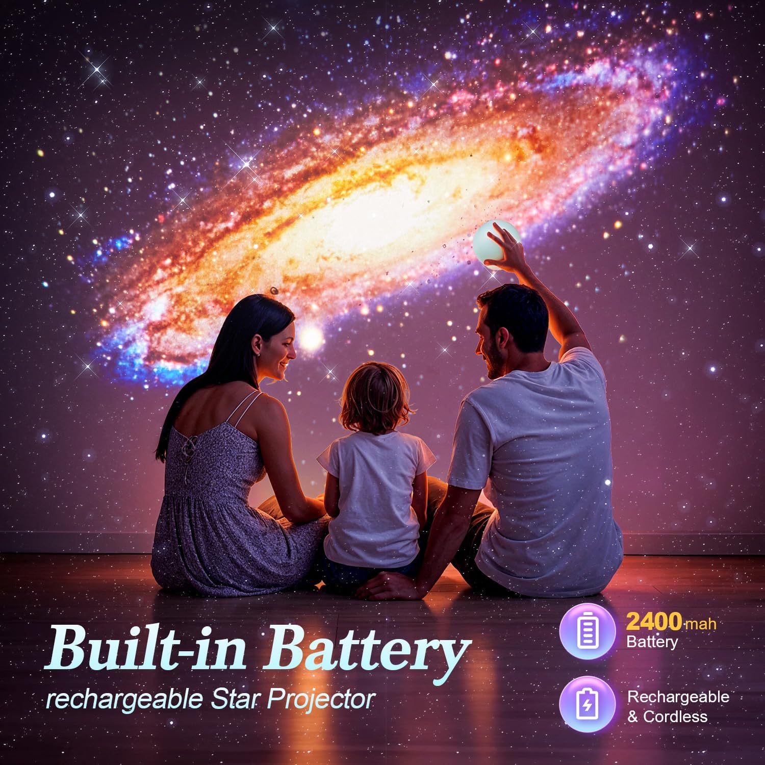 Galaxy Projector, 6 HD Films Star Projector Night Light Kids, Portable & Cordless Galaxy Light, 10 Lullabies & Bluetooth Northern Lights Mood Lighting, Planetarium Girf for Girl Women Decor