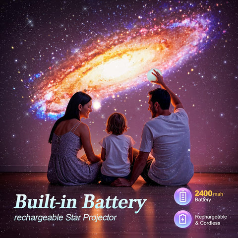 Galaxy Projector, 6 HD Films Star Projector Night Light Kids, Portable & Cordless Galaxy Light, 10 Lullabies & Bluetooth Northern Lights Mood Lighting, Planetarium Girf for Girl Women Decor