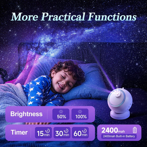 Galaxy Projector, 6 HD Films Star Projector Night Light Kids, Portable & Cordless Galaxy Light, 10 Lullabies & Bluetooth Northern Lights Mood Lighting, Planetarium Girf for Girl Women Decor