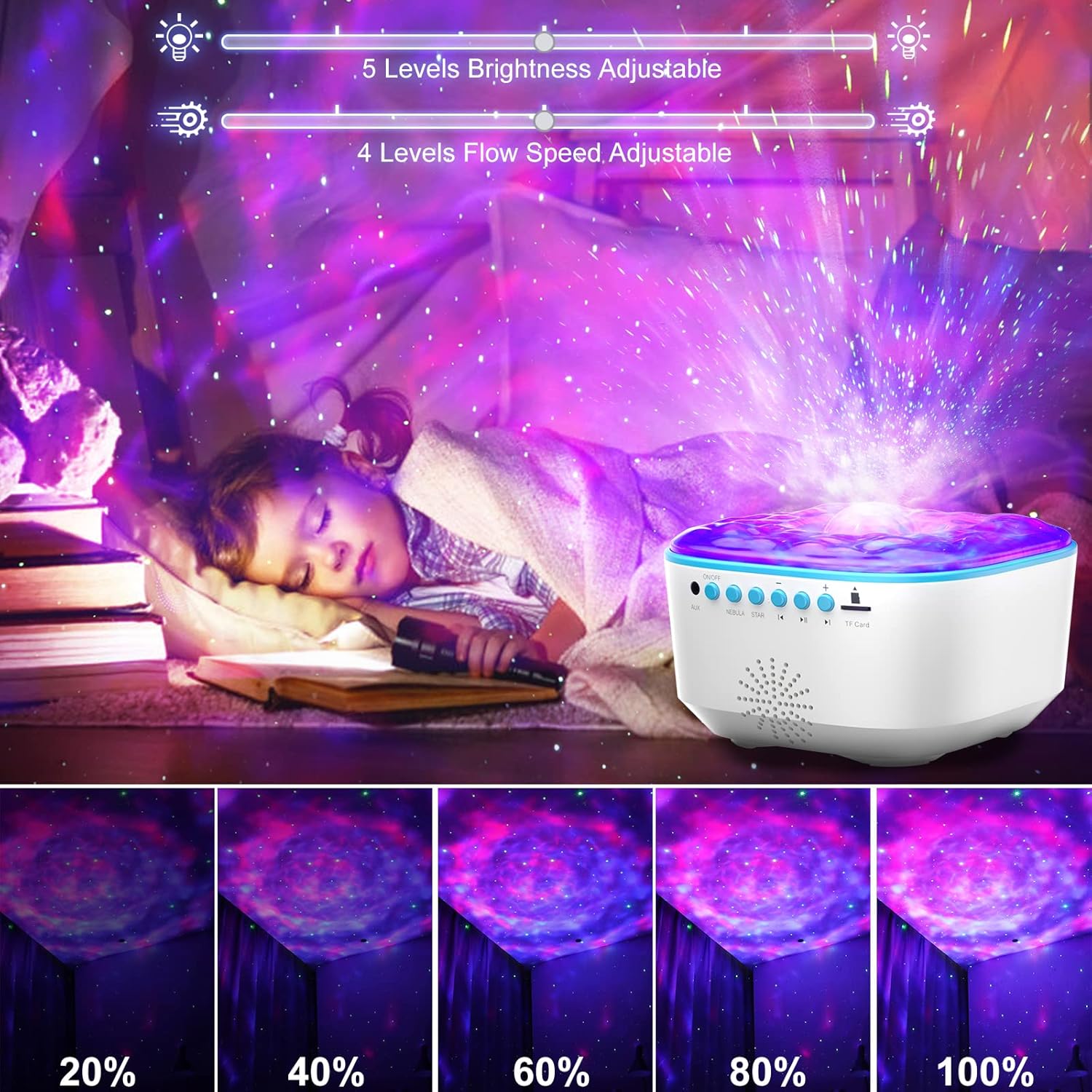 Galaxy night light with built-in music speaker