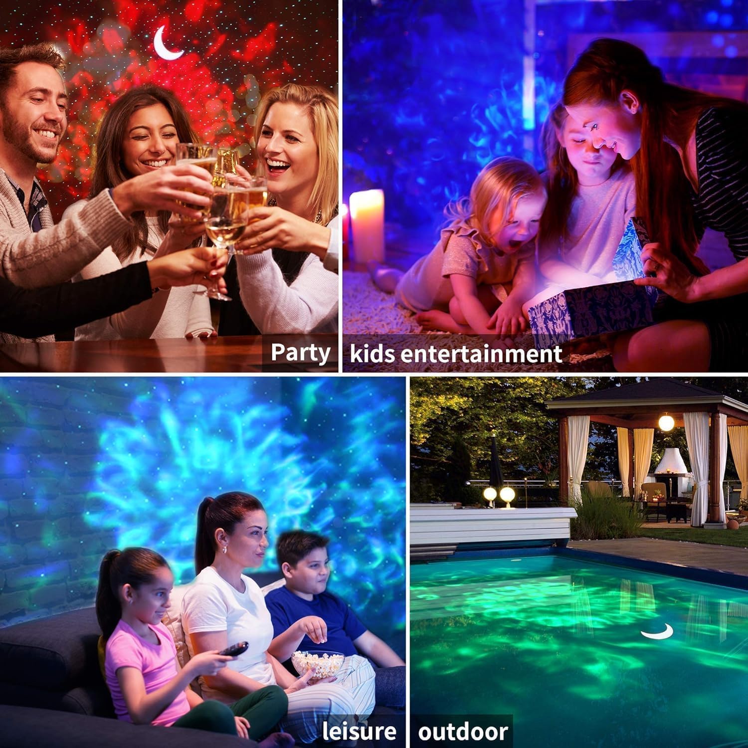 Galaxy night light with ocean wave projection