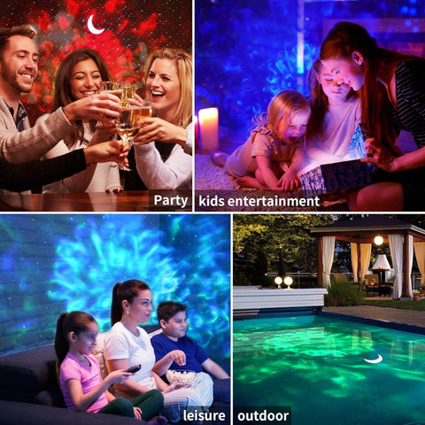 Galaxy night light with ocean wave projection