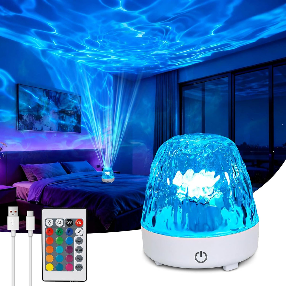 Galaxy projector night light with ocean wave ceiling effect