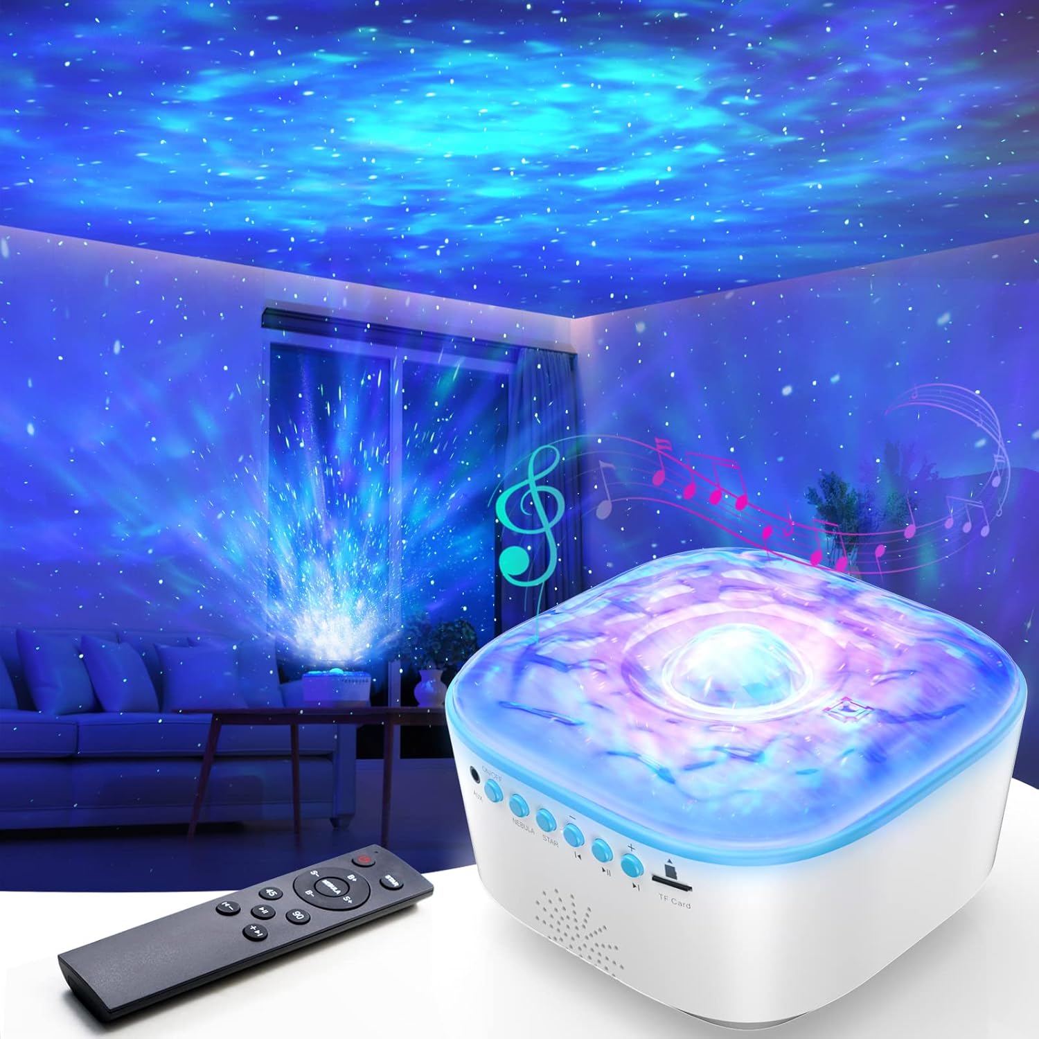 Projectable Night Light Stars Galaxy Star Projector Night Light with Remote, Timer & Music