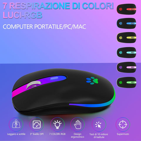 Gaming mouse with RGB lighting on a purple and blue gradient background