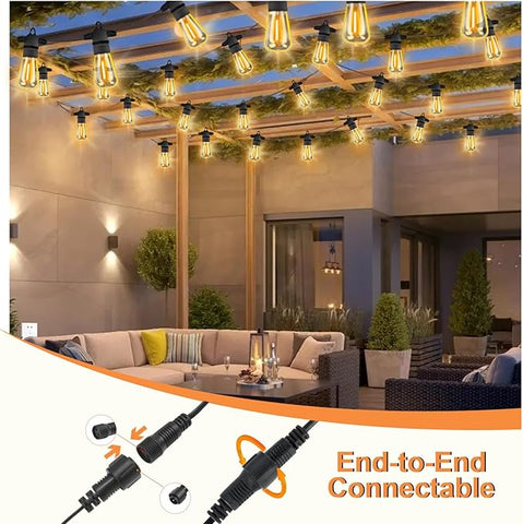 Garden String Festoon Lights - 75FT Outdoor Lights Mains Powered Waterproof IP65, 32+5 0.6W LED Bulbs Warm White 2300k, Shatterproof & Connectable for Pergola Balcony Backyard Patio Party
