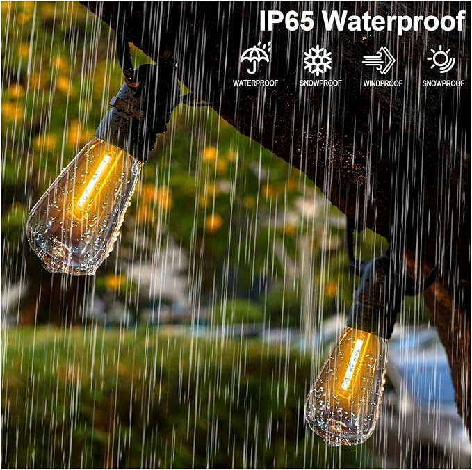 Garden String Festoon Lights - 75FT Outdoor Lights Mains Powered Waterproof IP65, 32+5 0.6W LED Bulbs Warm White 2300k, Shatterproof & Connectable for Pergola Balcony Backyard Patio Party
