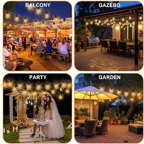 Garden String Festoon Lights - 75FT Outdoor Lights Mains Powered Waterproof IP65, 32+5 0.6W LED Bulbs Warm White 2300k, Shatterproof & Connectable for Pergola Balcony Backyard Patio Party

