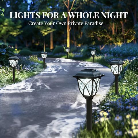 Garden pathway with solar lights creating a private paradise