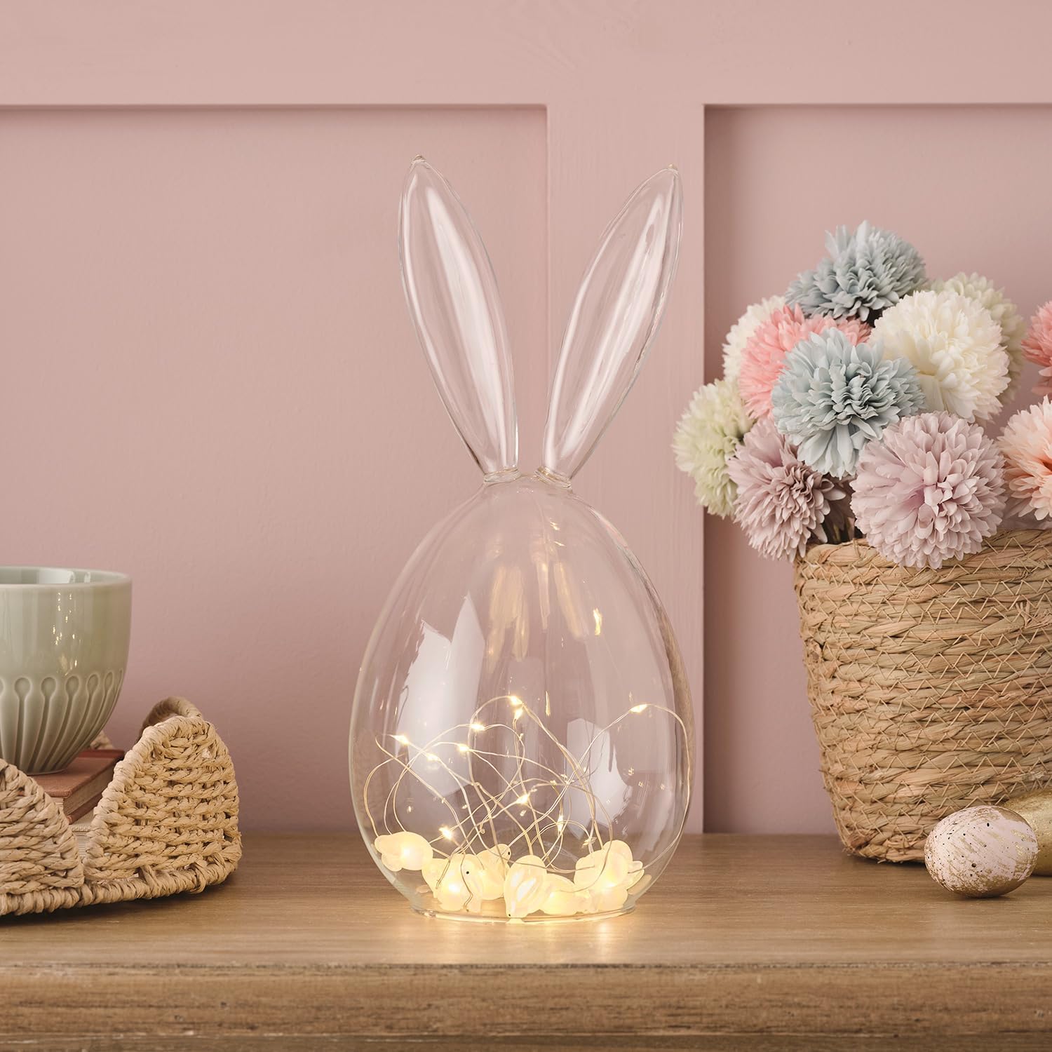 Glass bell jar Easter bunny LED cloche decoration