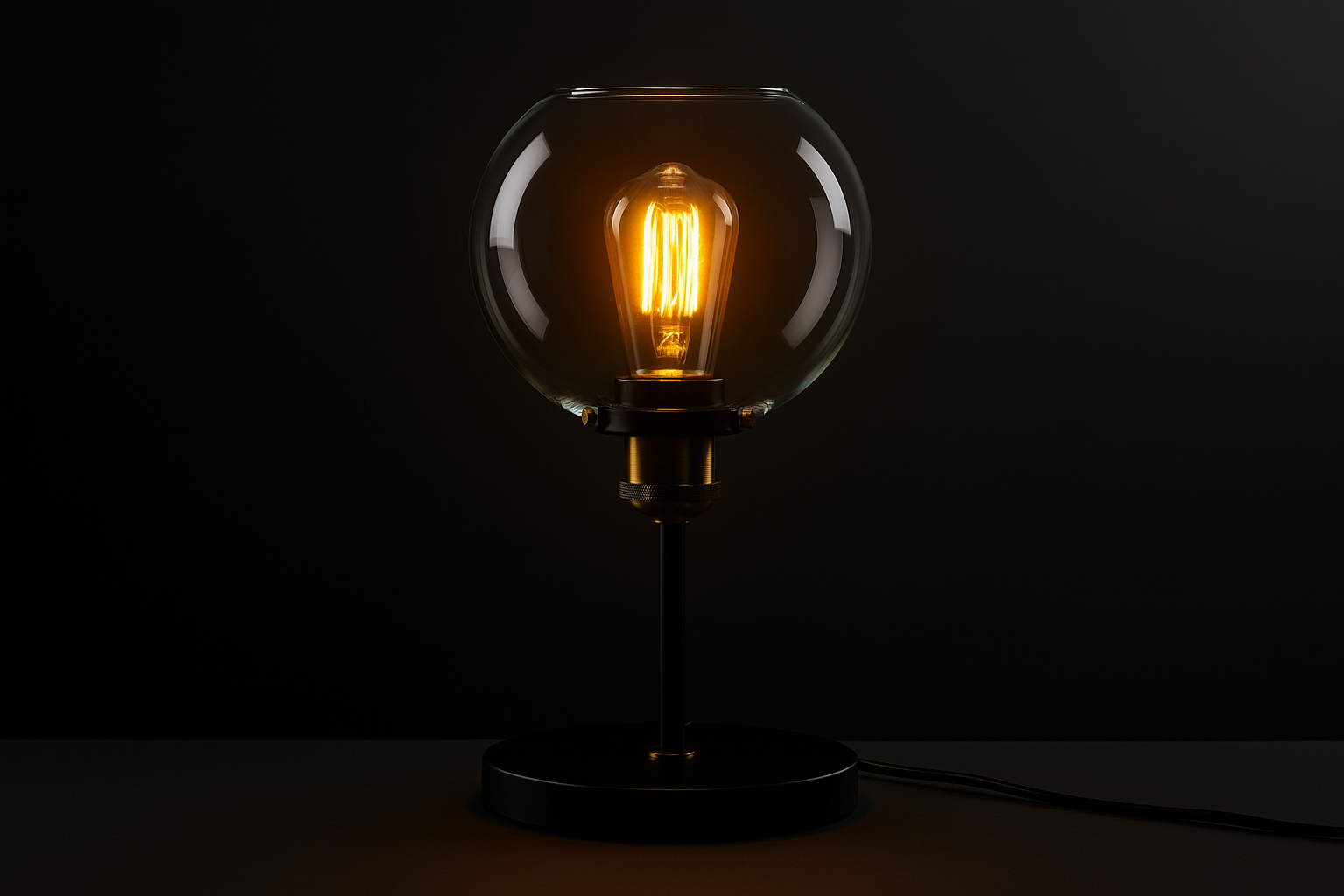 Glowing table lamp with a dark background