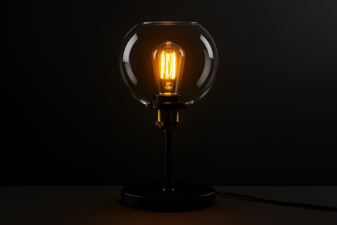Glowing table lamp with a dark background