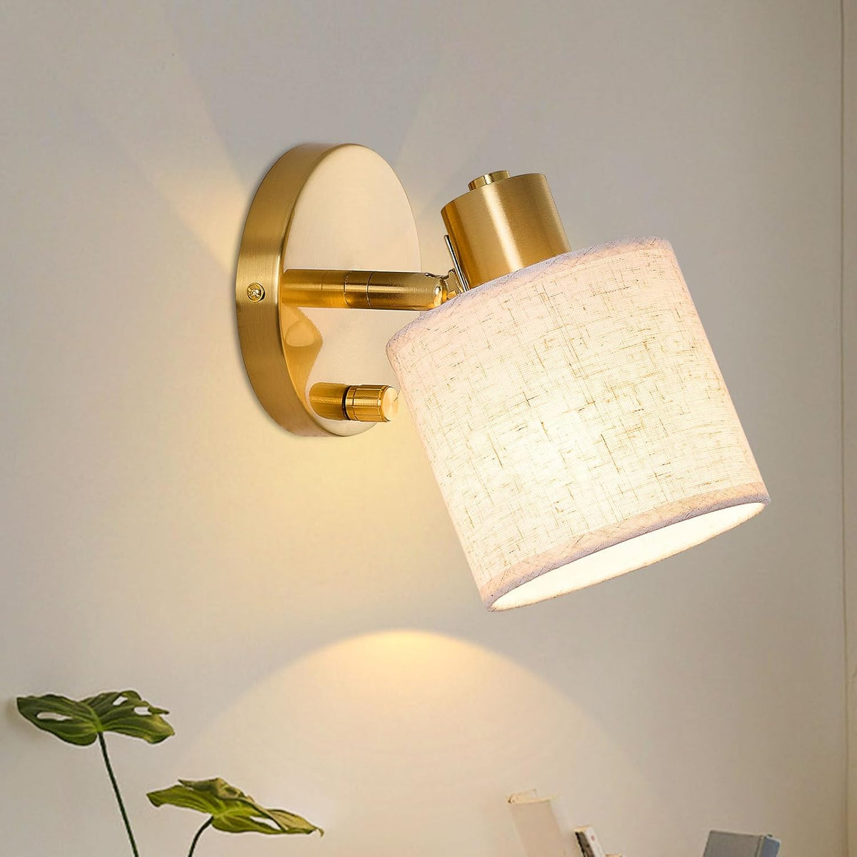 Basic Wall Light Wall Light with Switch – Dimmable Gold Wall Sconce with Beige Linen ...