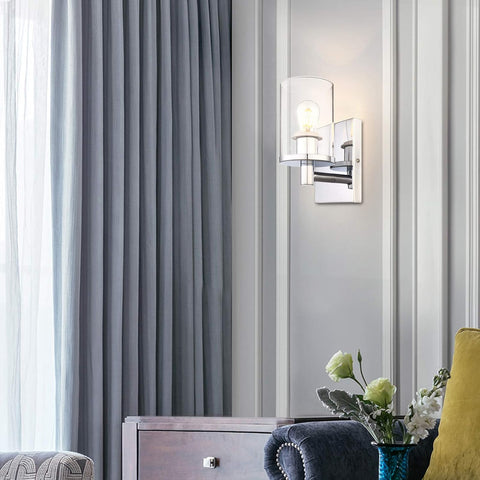 Gray striped curtains in a room with a lamp and decorative elements.
