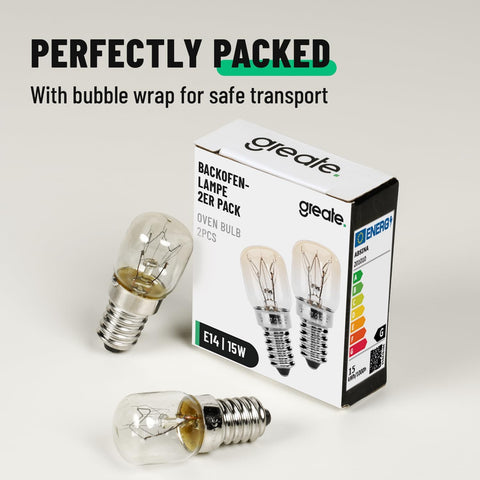 Grealite oven bulbs with packaging on a white background