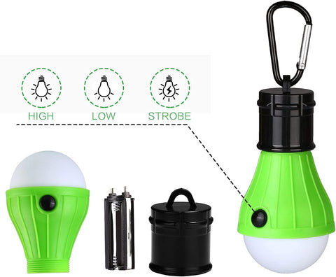 Green LED lantern with battery pack and carabiner on a white background