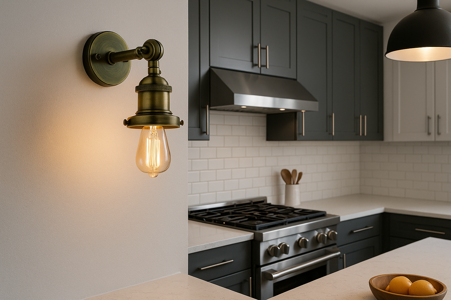 Green brass industrial wall light with E27 base

