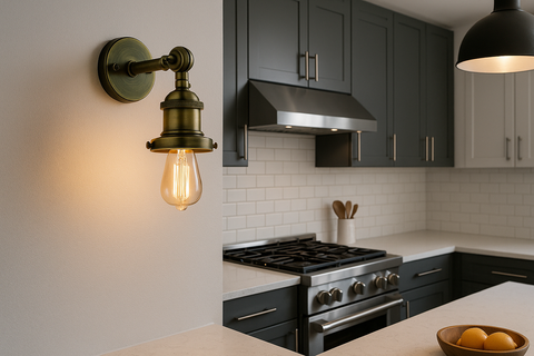Green brass industrial wall light with E27 base

