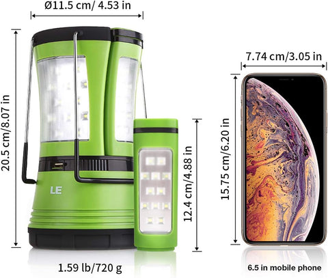 Green lantern with dimensions and a smartphone for scale on a white background